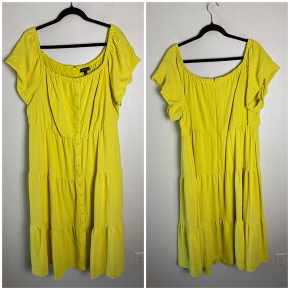 Lane Bryant Yellow Green Convertible Off-The-Shoulder Tiered Midi Dress 20 - Picture 2 of 12